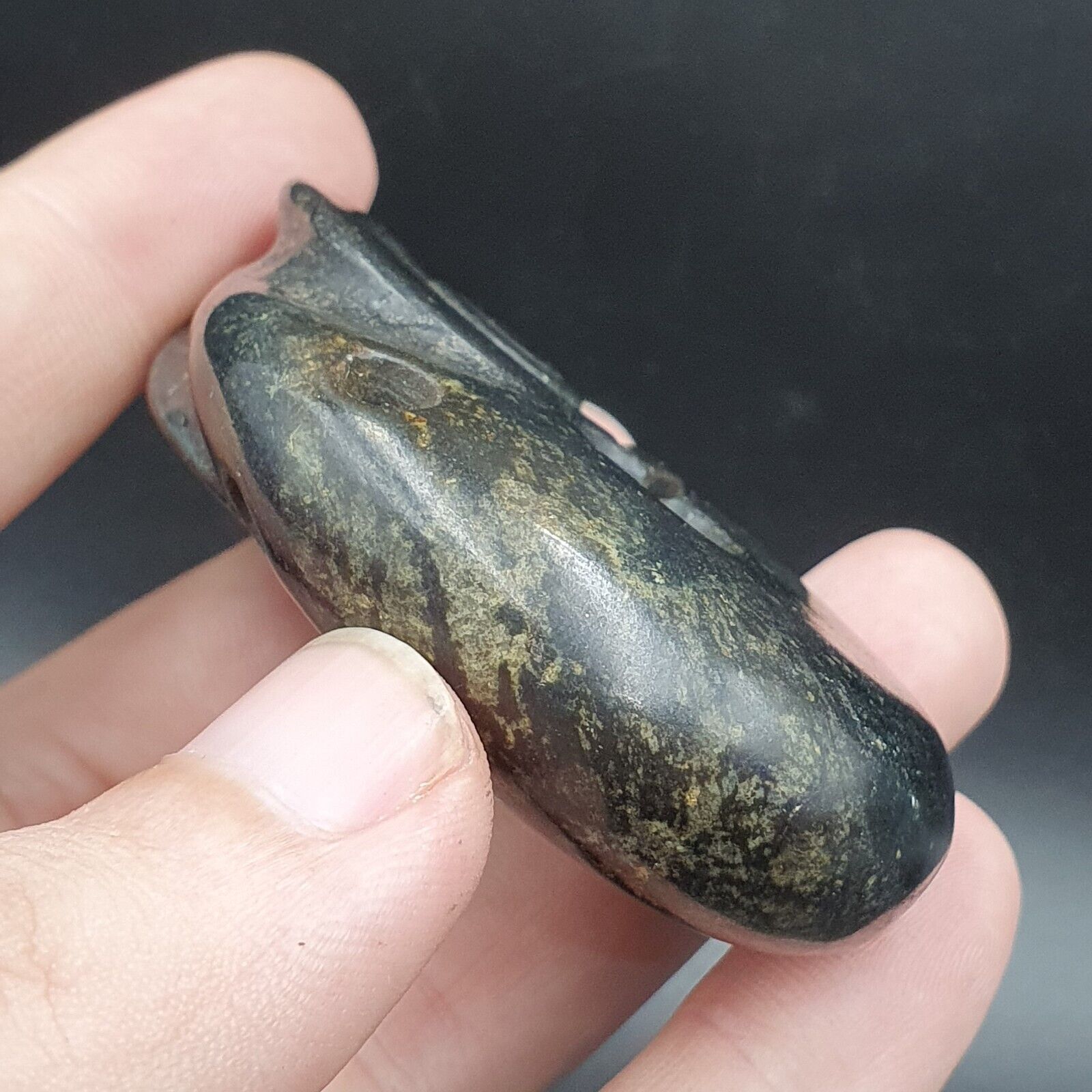 Antique Black Magnetic Stone Mystery creature Pendent Jade Amulet Stone MG-16