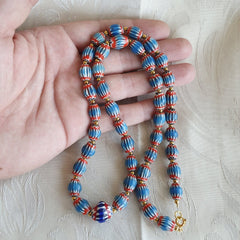 Antique Venetian inspired Blue Chevron Beads Long Strand necklace 24inch