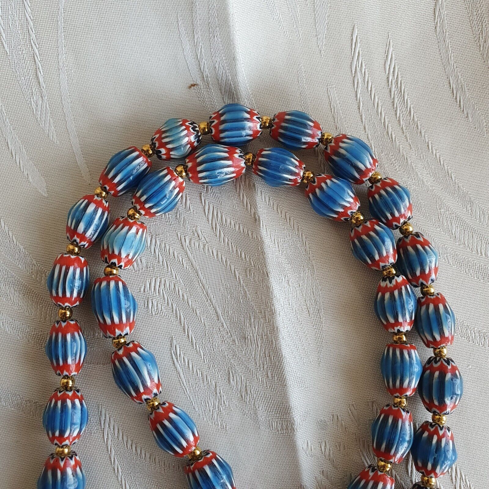 Antique Venetian inspired Blue Chevron Beads Long Strand necklace 24inch