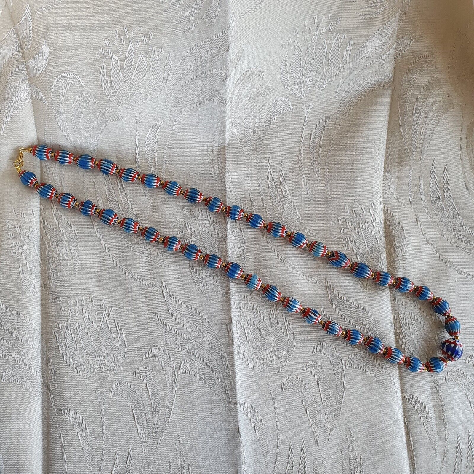 Antique Venetian inspired Blue Chevron Beads Long Strand necklace 24inch