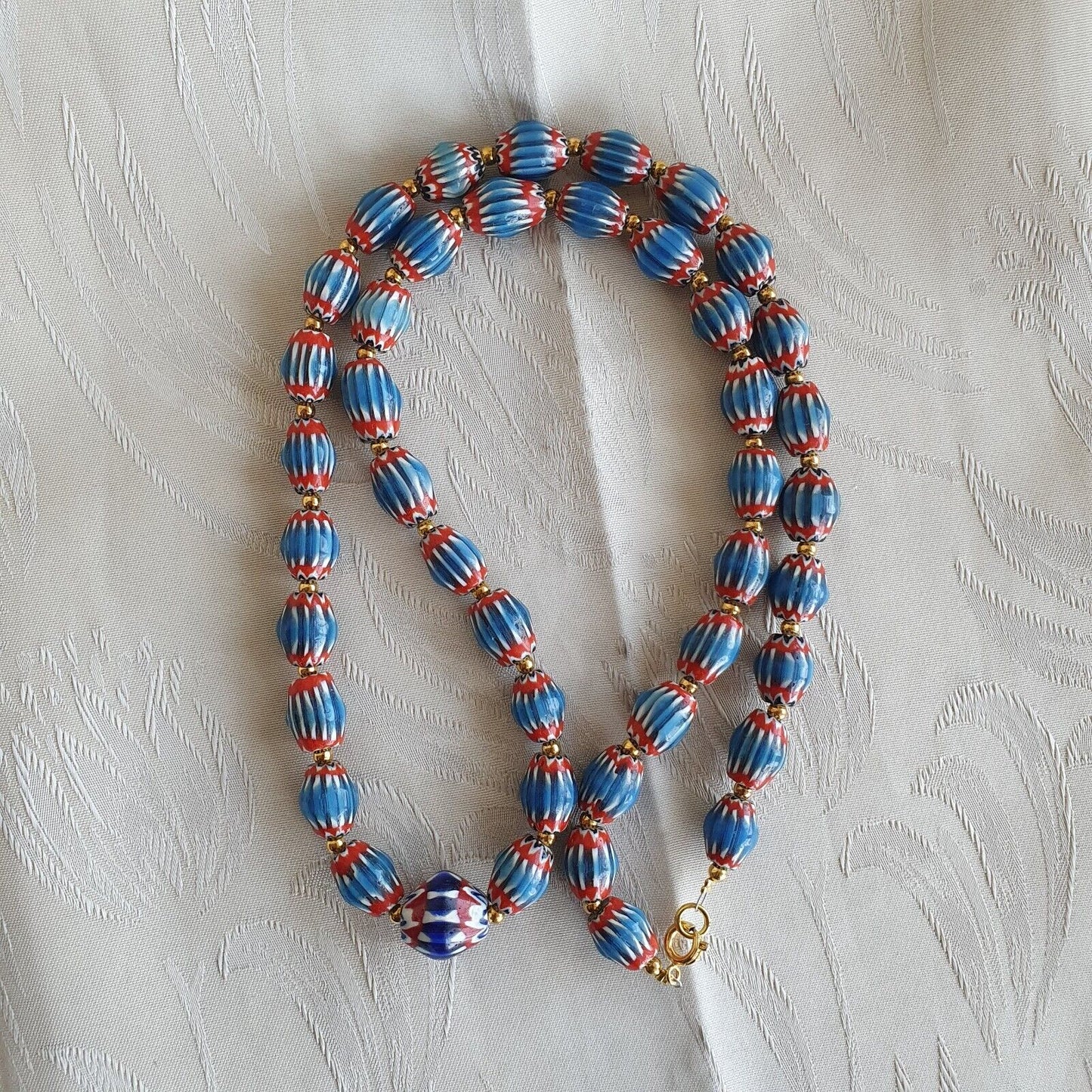 Antique Venetian inspired Blue Chevron Beads Long Strand necklace 24inch