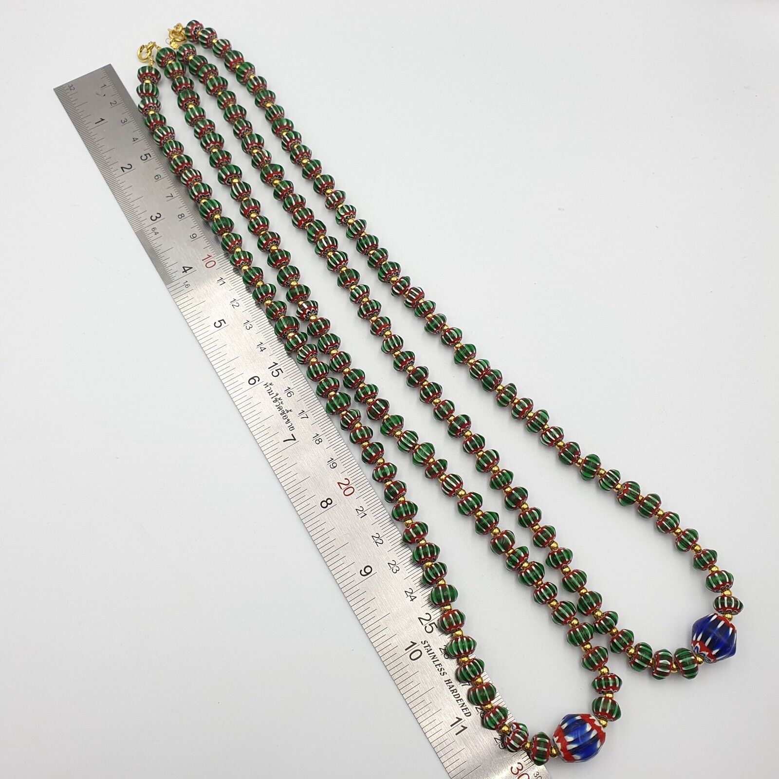 Antique Venetian inspired Green Chevron Beads Long Strand necklace 24inch