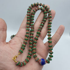 Antique Venetian inspired Green Chevron Beads Long Strand necklace 24inch