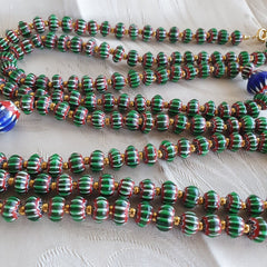 Antique Venetian inspired Green Chevron Beads Long Strand necklace 24inch