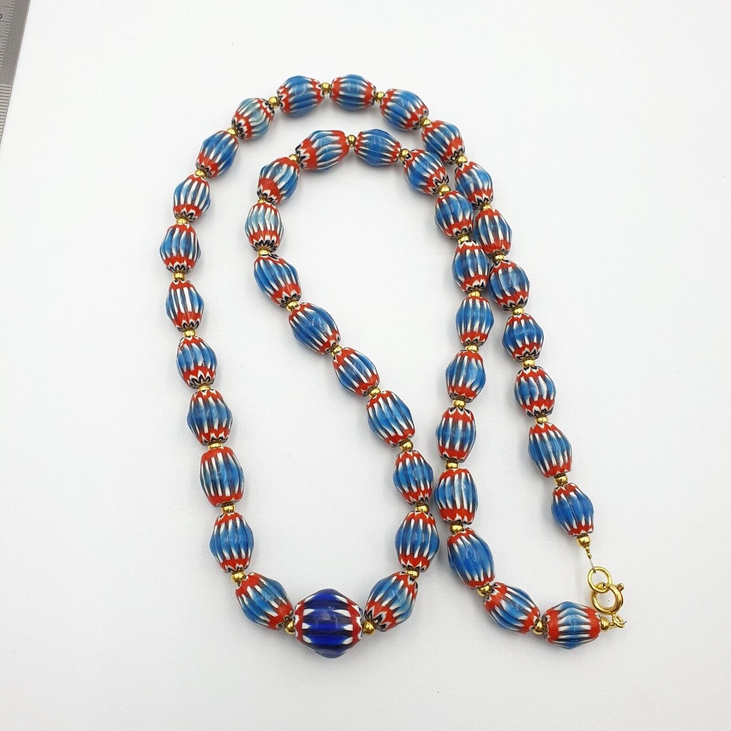 Antique Venetian inspired Blue Chevron Beads Long Strand necklace 24inch