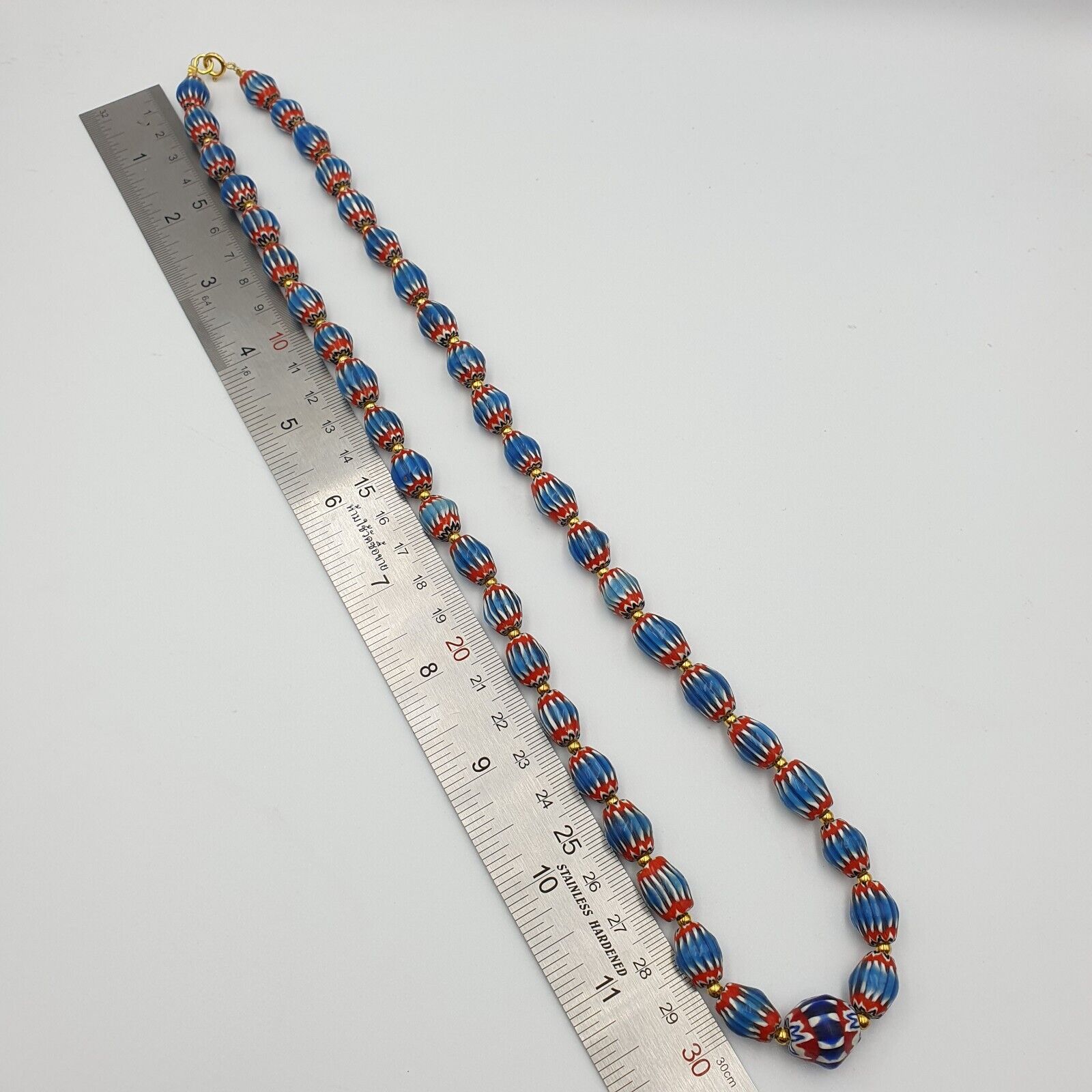 Antique Venetian inspired Blue Chevron Beads Long Strand necklace 24inch