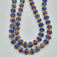 Antique Venetian inspired Blue Chevron Beads Long Strand necklace 24inch
