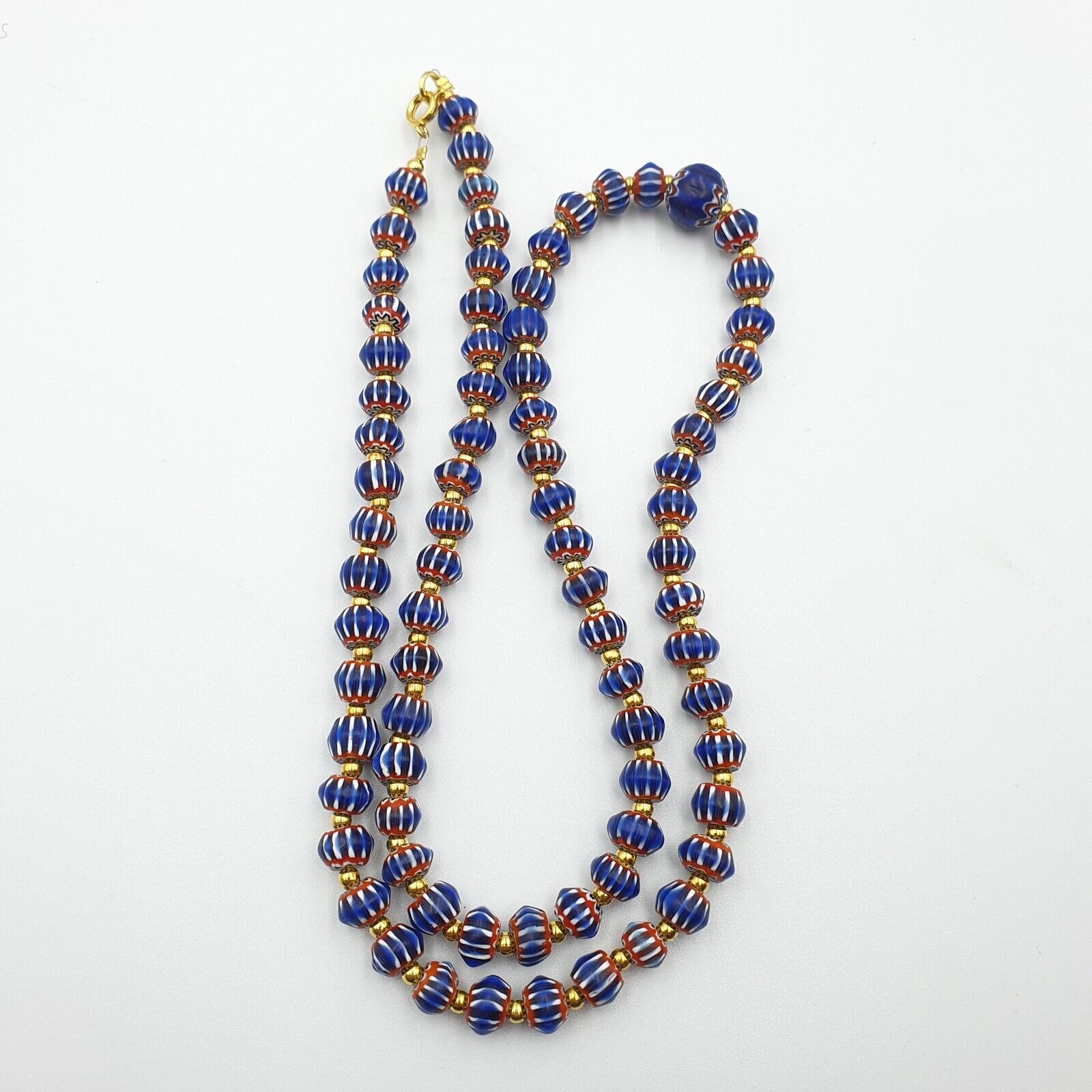 Antique Venetian inspired Blue Chevron Beads Long Strand necklace 24inch