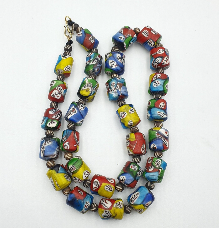 Vintage Colorfull Venerano Face Glass Beads Beaded Necklace