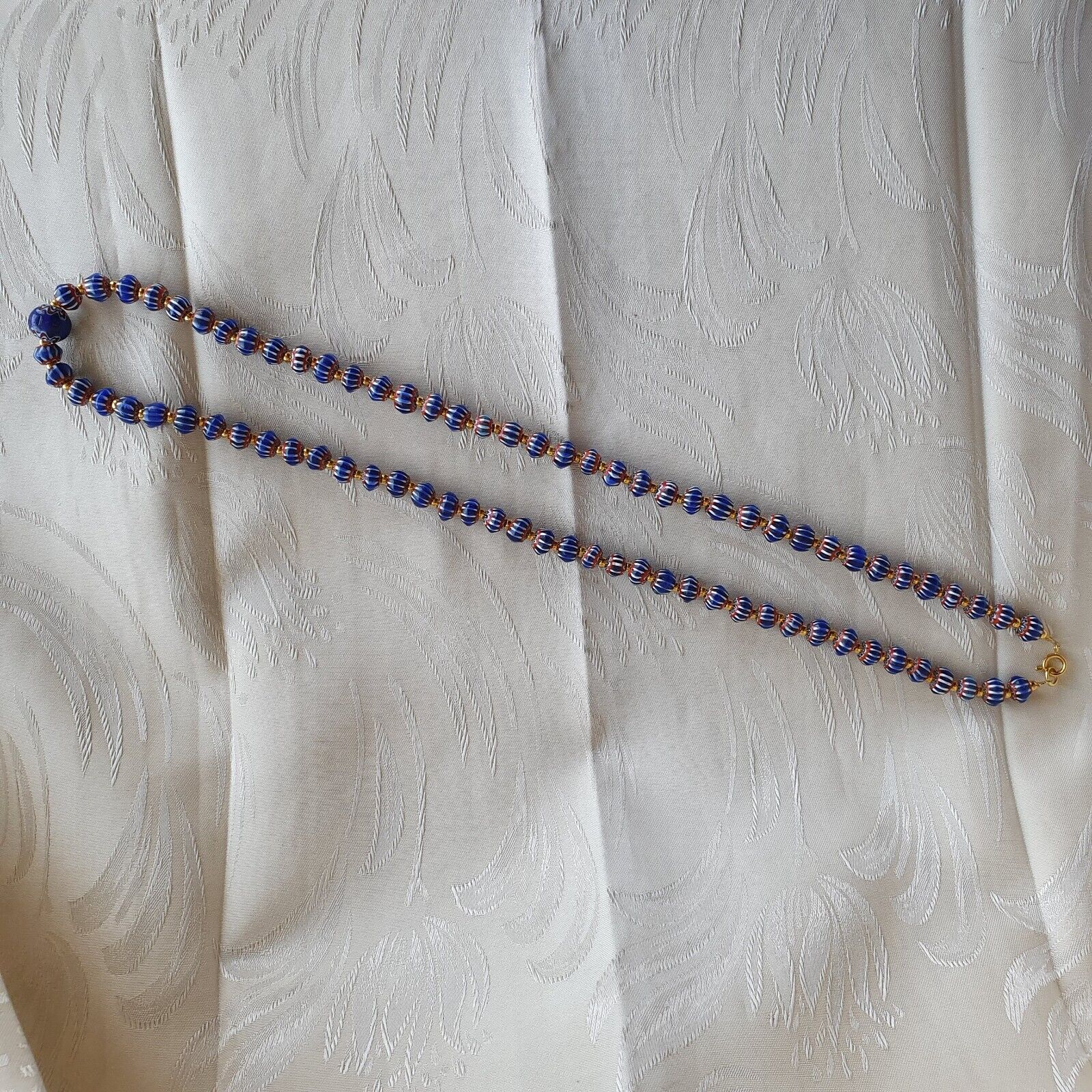 Antique Venetian inspired Blue Chevron Beads Long Strand necklace 24inch