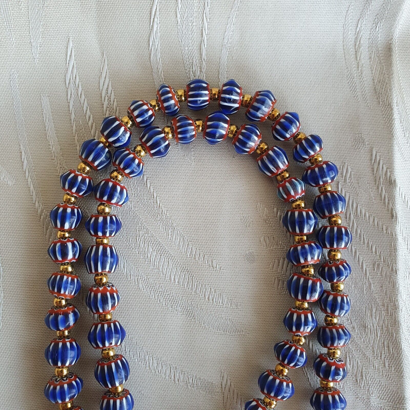 Antique Venetian inspired Blue Chevron Beads Long Strand necklace 24inch