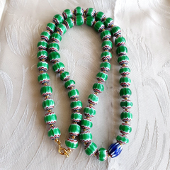 Antique Venetian inspired Green Chevron Beads Long Strand necklace 24inch