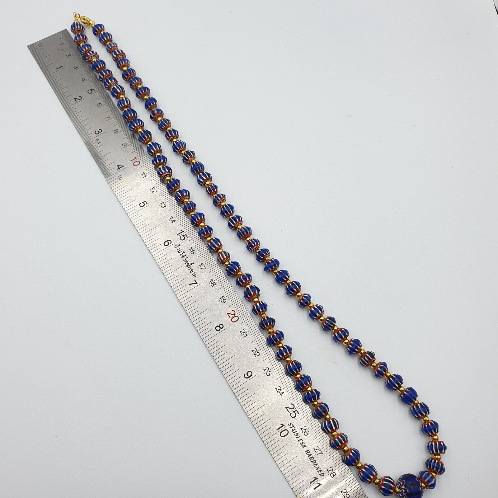 Antique Venetian inspired Blue Chevron Beads Long Strand necklace 24inch