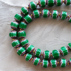 Antique Venetian inspired Green Chevron Beads Long Strand necklace 24inch