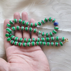 Antique Venetian inspired Green Chevron Beads Long Strand necklace 24inch
