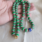 East Oasis Vintage Venetian Style Green Chevron Glass Bead Necklace 24 Inch Ref Grn-1