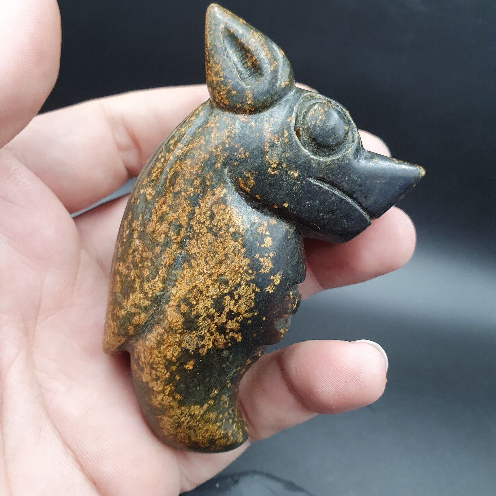 Antique Stone green Jade mystic Animal carving stone Pendent Amulet  JD-16