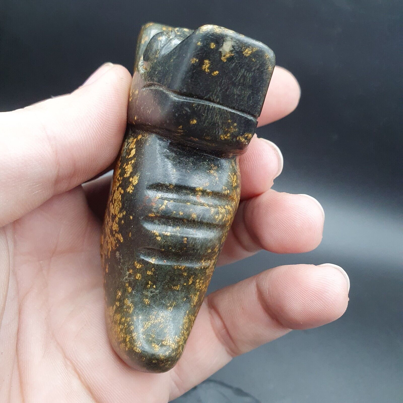 Antique Stone green Jade mystic Animal carving stone Pendent Amulet  JD-16
