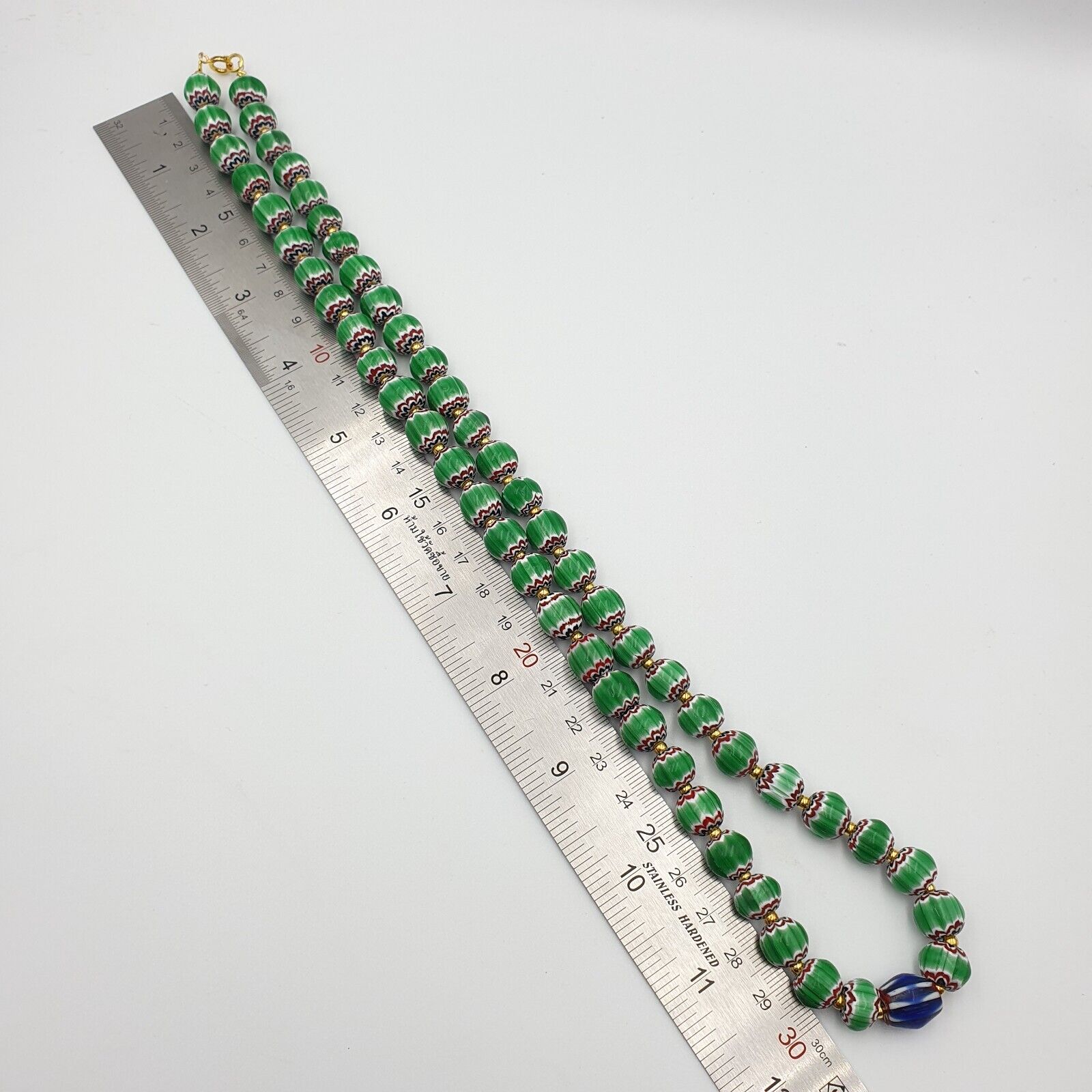 Antique Venetian inspired Green Chevron Beads Long Strand necklace 24inch