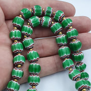 East Oasis Vintage Venetian Style Green Chevron Glass Bead Necklace 24 Inch Ref Grn-1