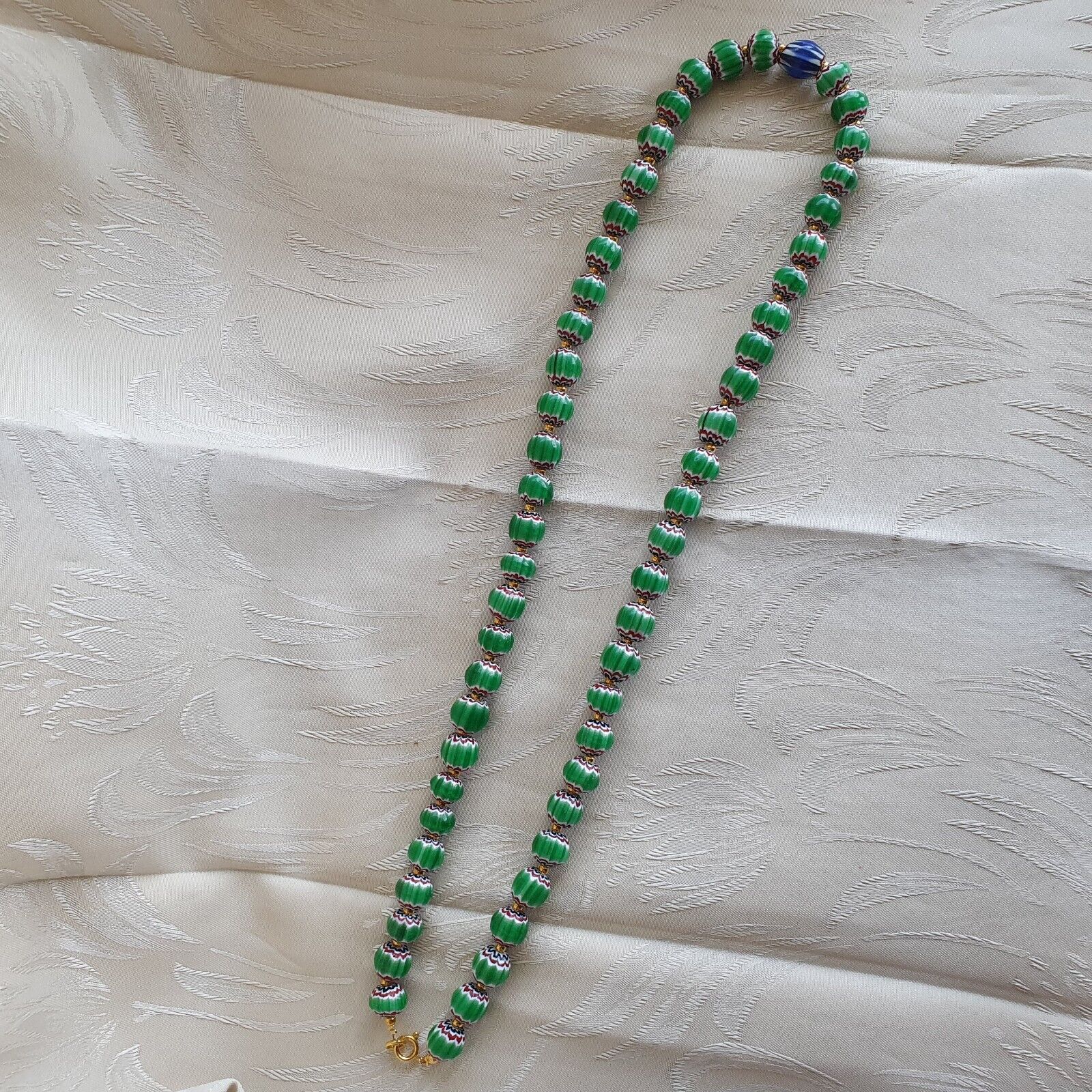 Antique Venetian inspired Green Chevron Beads Long Strand necklace 24inch