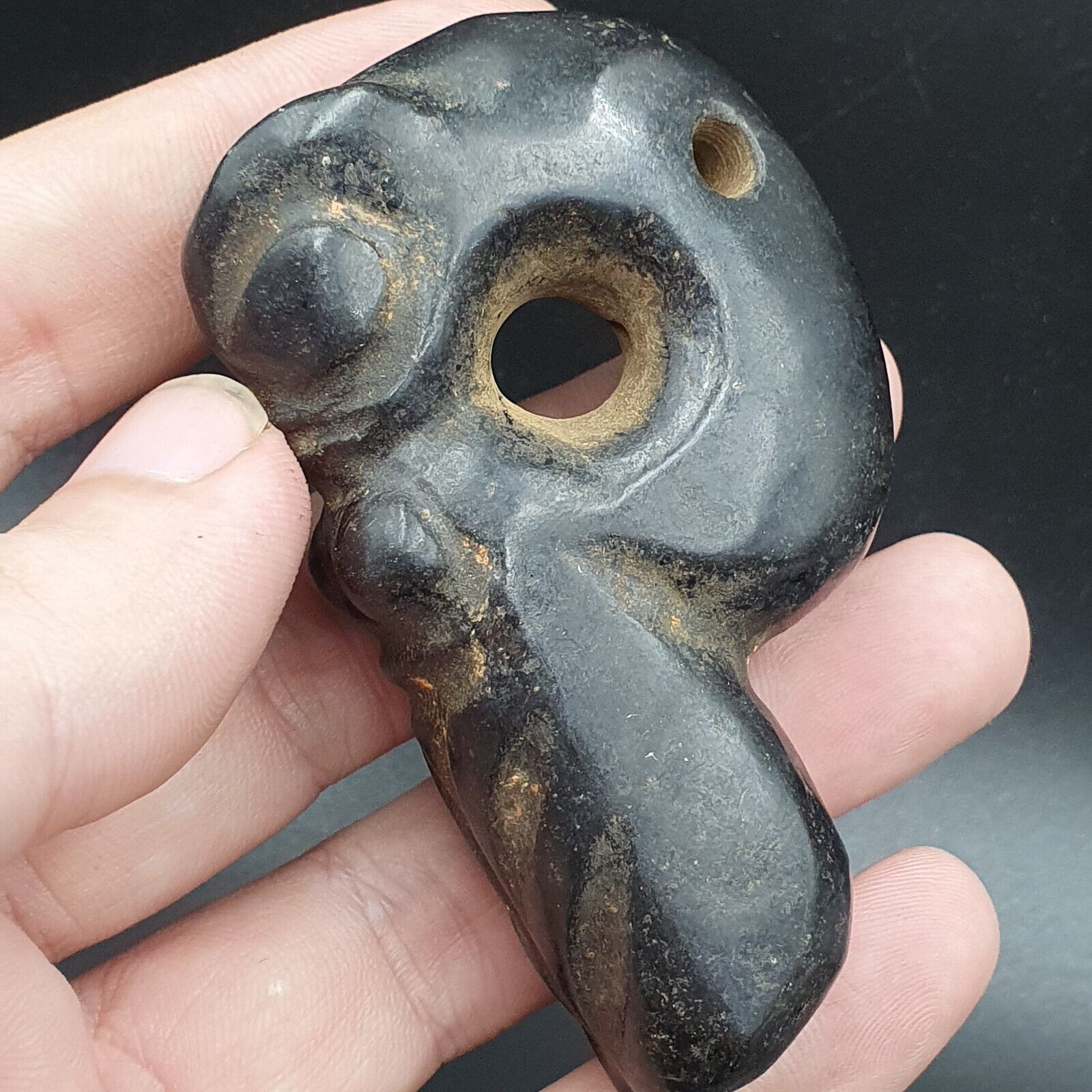Antique Black Magnetic Stone Mystery creature Pendent Jade Amulet Stone MG-15