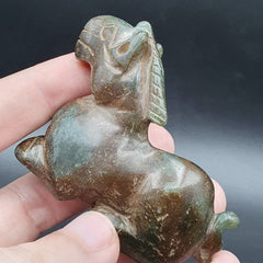 Antique Stone green Jade mystic Animal carving stone Pendent Amulet  JD-17