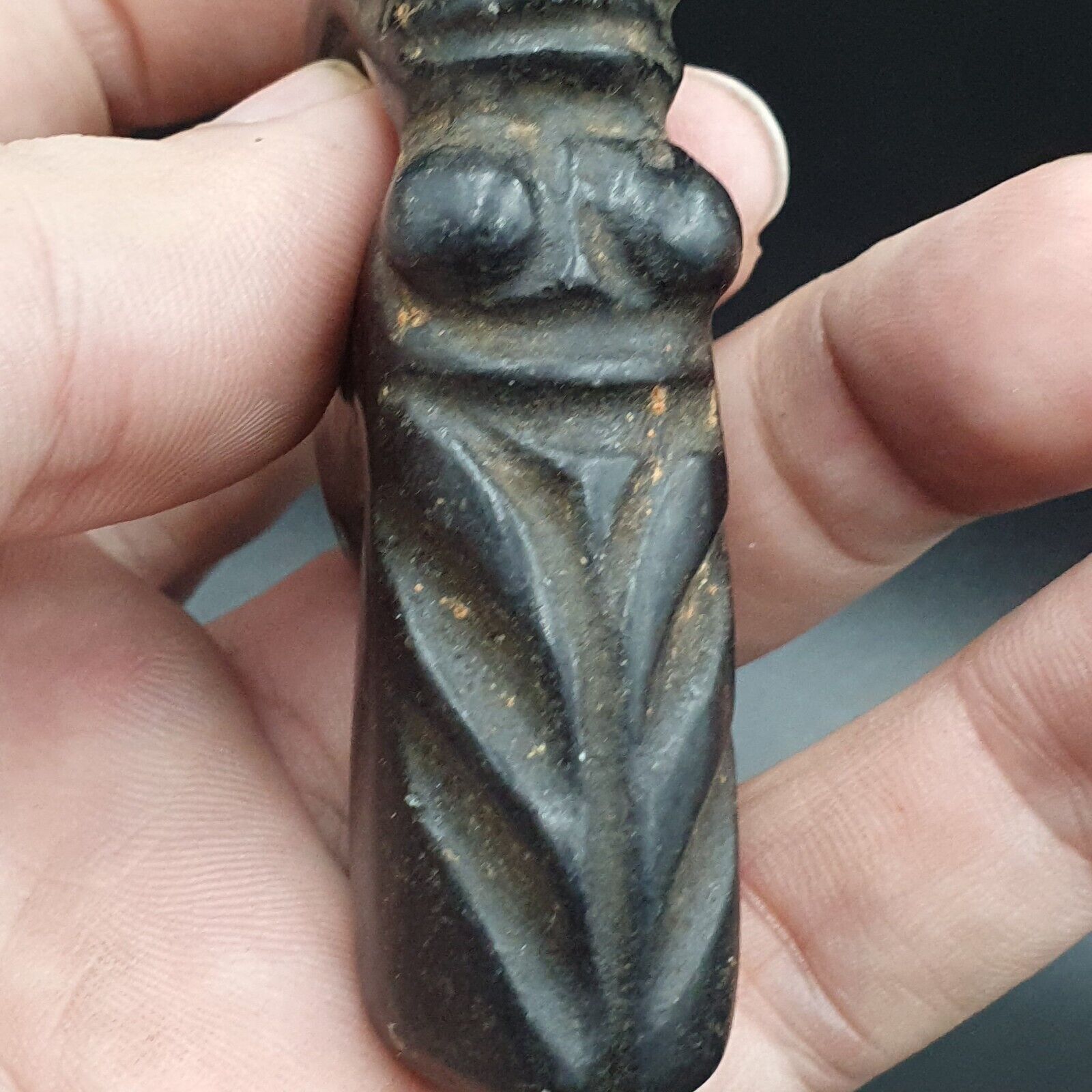 Antique Black Magnetic Stone Mystery creature Pendent Jade Amulet Stone MG-15