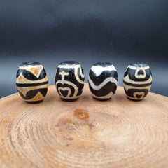 N#315 Himalayan Indo Tibetan rare Patterns Dzi Amulet Bead Lot 4 Beads