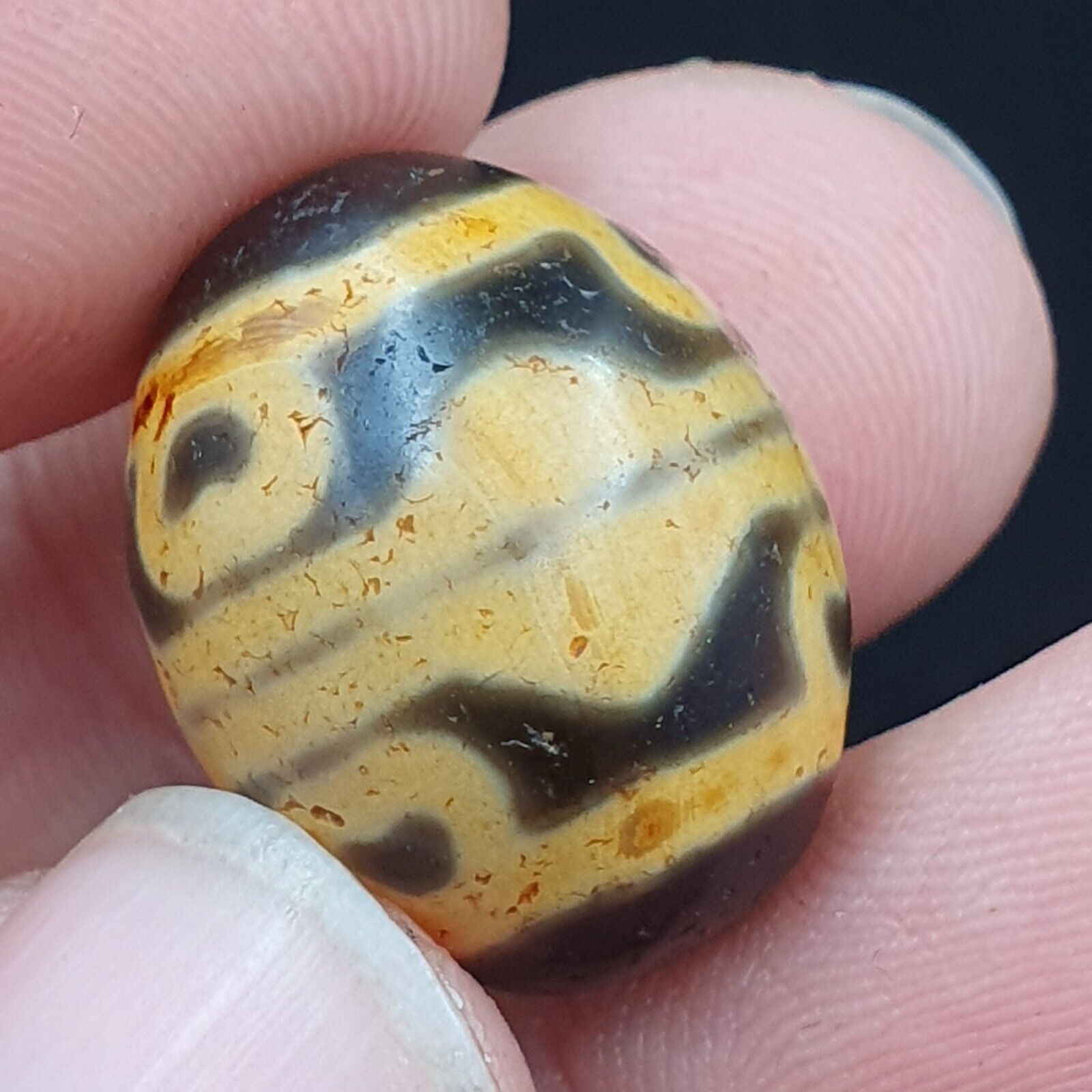 N#101 Himalayan Indo Tibetan rare Patterns Dzi Amulet Bead 20mm