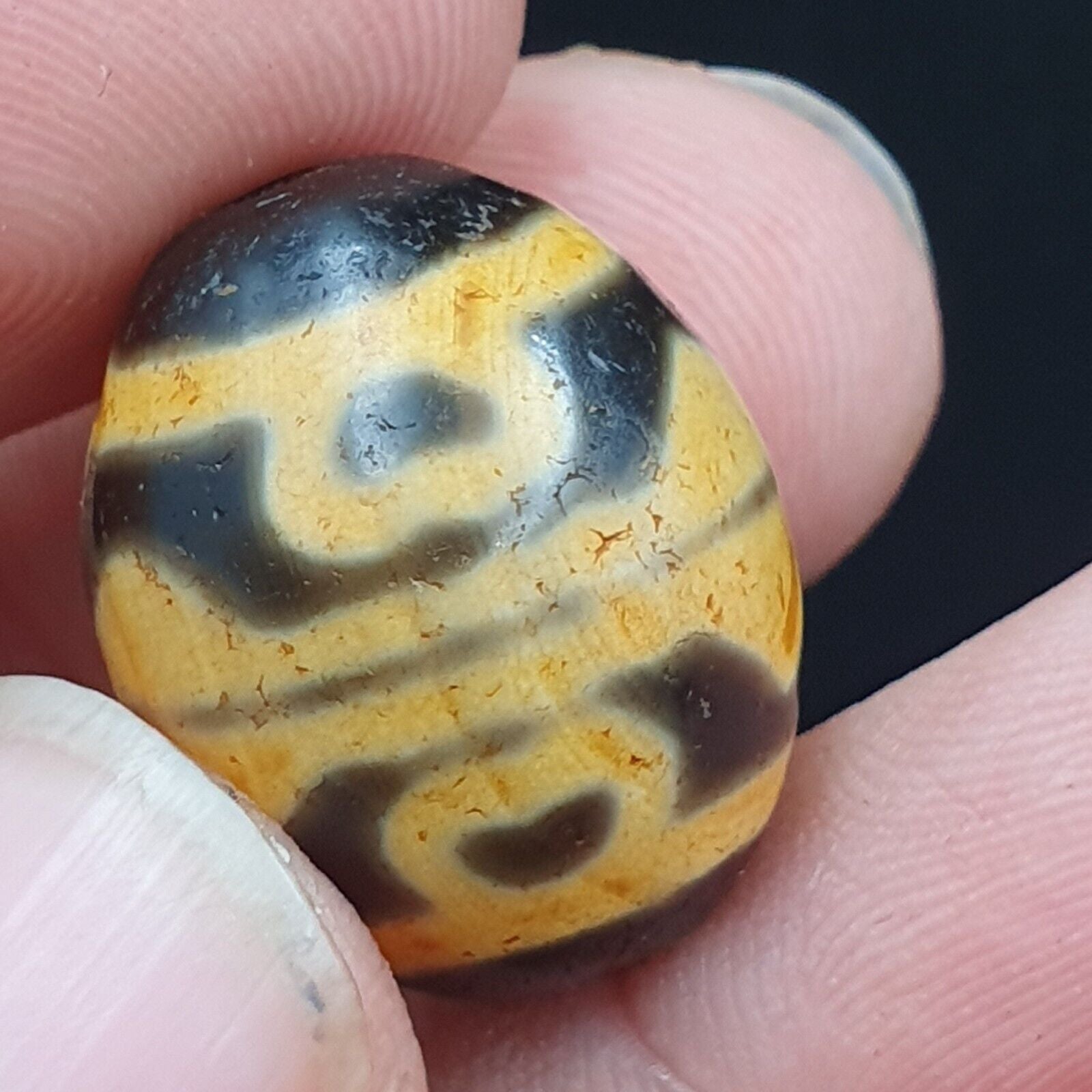 N#101 Himalayan Indo Tibetan rare Patterns Dzi Amulet Bead 20mm
