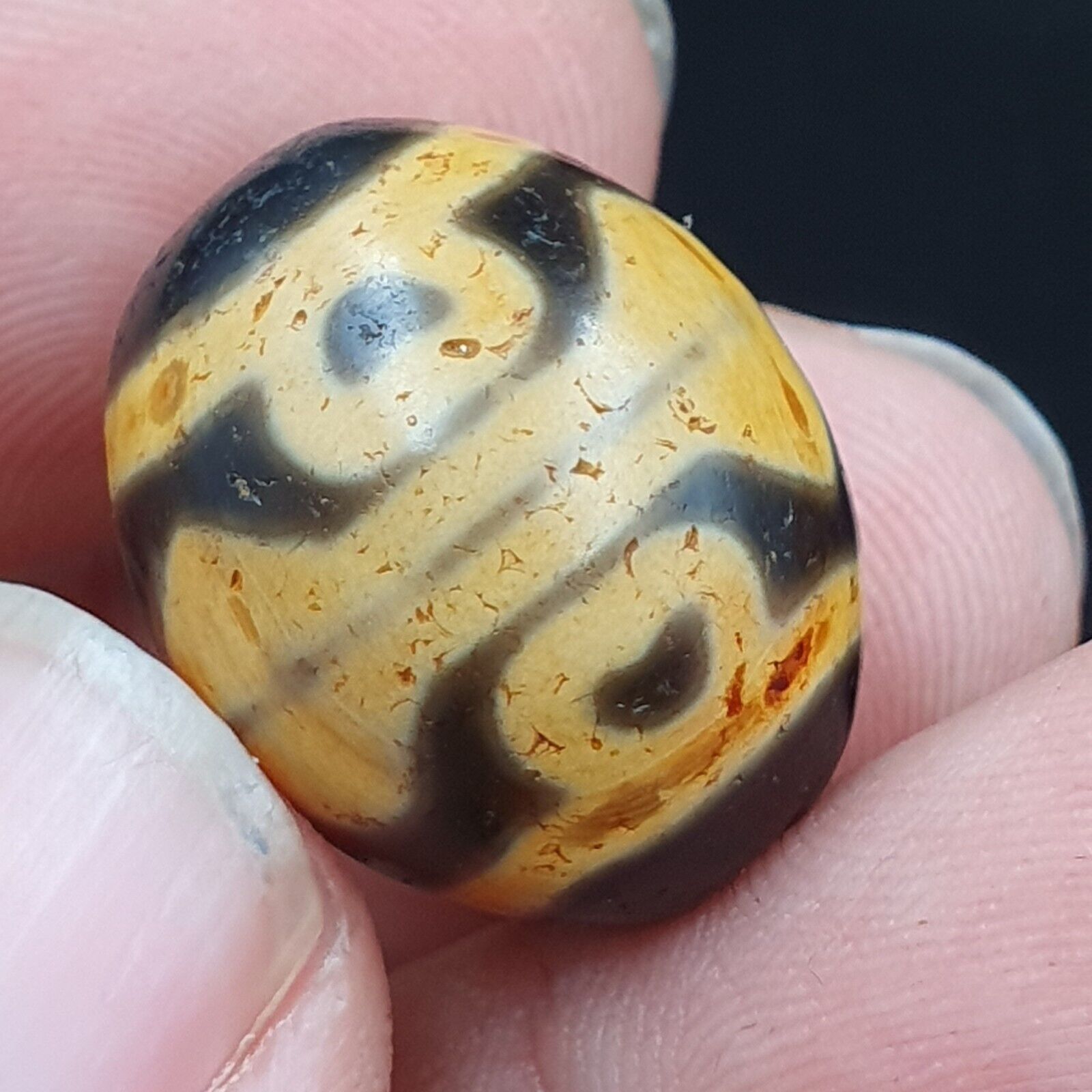 N#101 Himalayan Indo Tibetan rare Patterns Dzi Amulet Bead 20mm