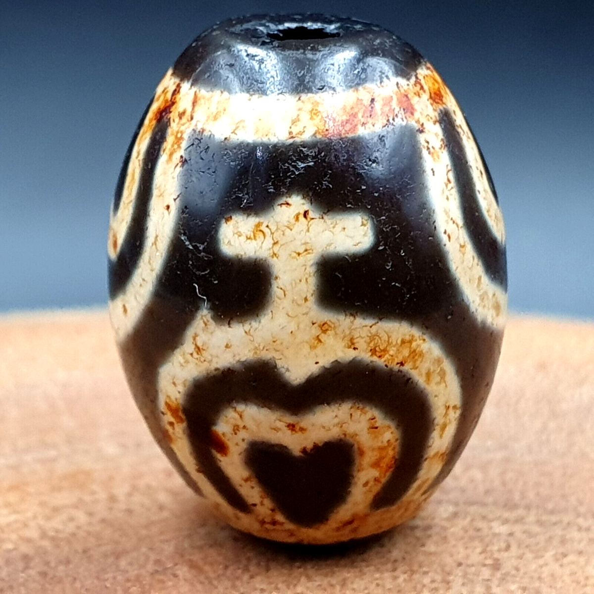 N#102 Himalayan Indo Tibetan rare Patterns Dzi Amulet Bead 20mm
