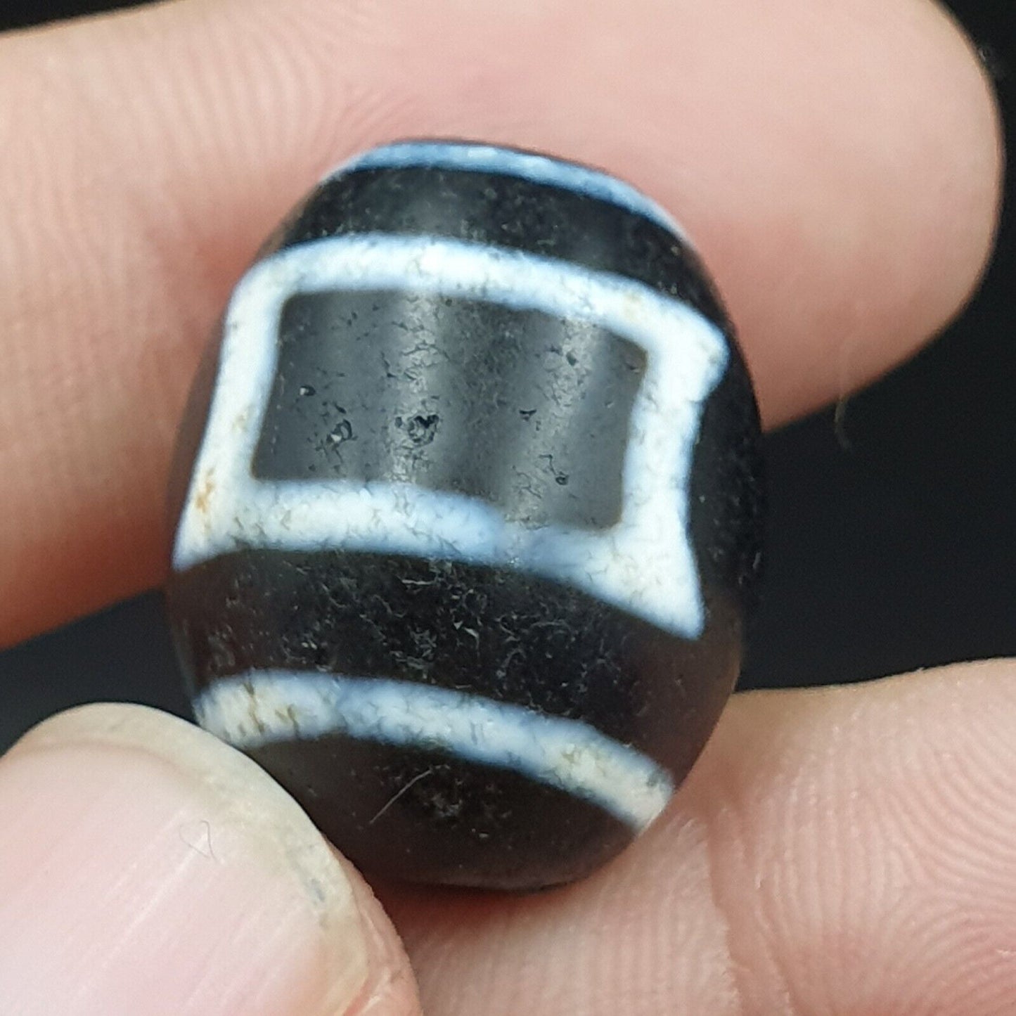 N#404 Himalaya Indo Tibetische seltene Muster Dzi Amulett Perlen Lot 2 Perlen 21x17mm
