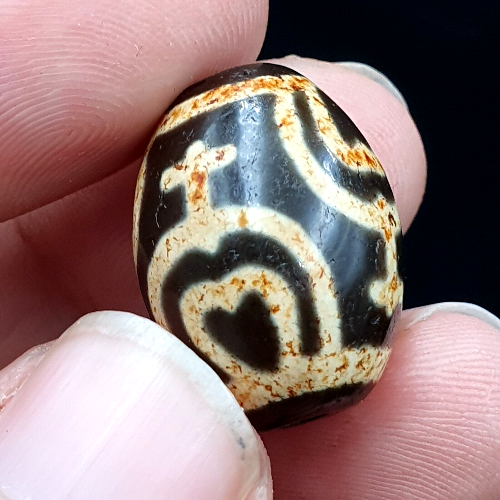 N#102 Himalayan Indo Tibetan rare Patterns Dzi Amulet Bead 20mm