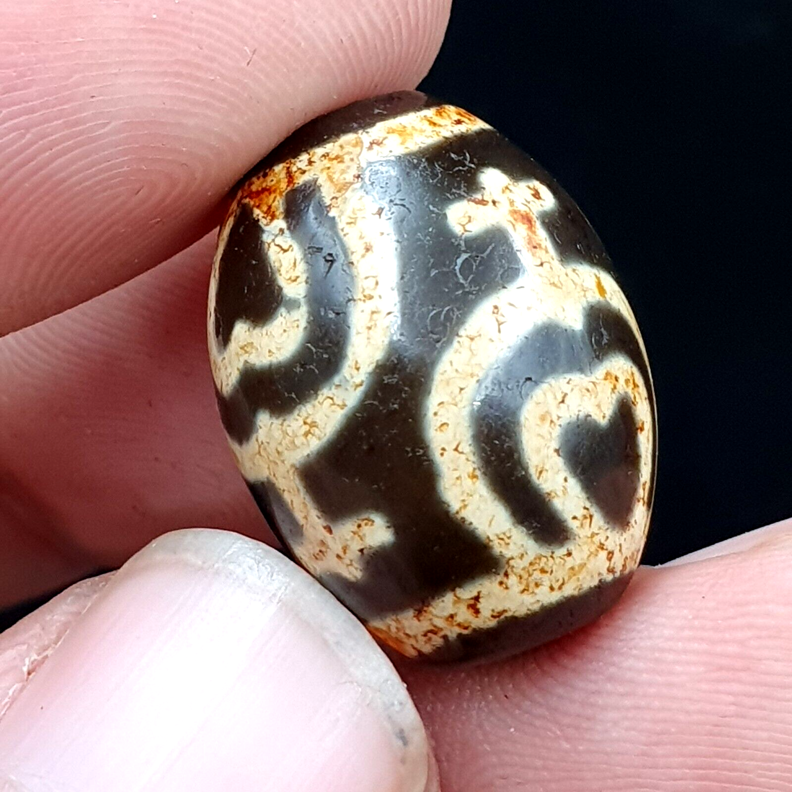 N#102 Himalayan Indo Tibetan rare Patterns Dzi Amulet Bead 20mm