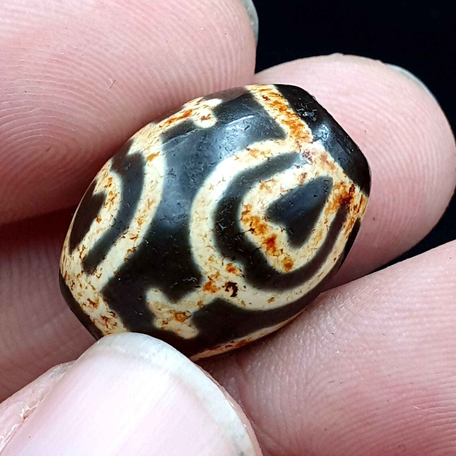 N#102 Himalayan Indo Tibetan rare Patterns Dzi Amulet Bead 20mm