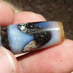 BD 13 HIMALAYAN Indo Tibetan Rusted Double Side Zigzag pattern Agate bead