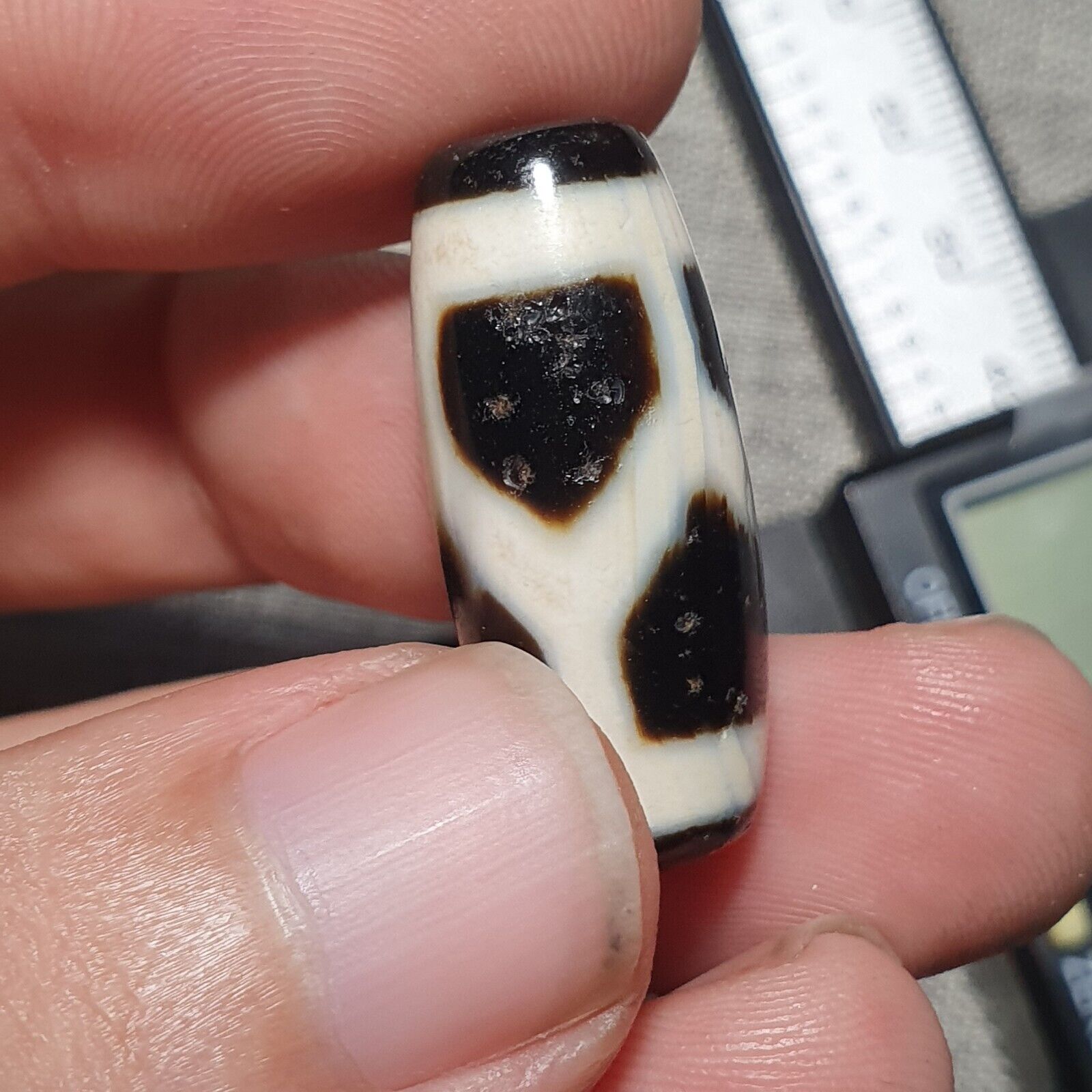 N#41 Himalayan Indo Tibetan Windows Patterns Dzi Amulet Bead