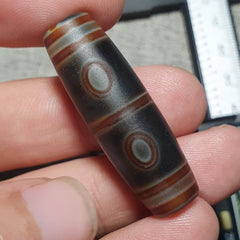 N#45 Himalayan Indo Tibetan Decorated Agate Eyes Patterns Dzi Amulet Bead