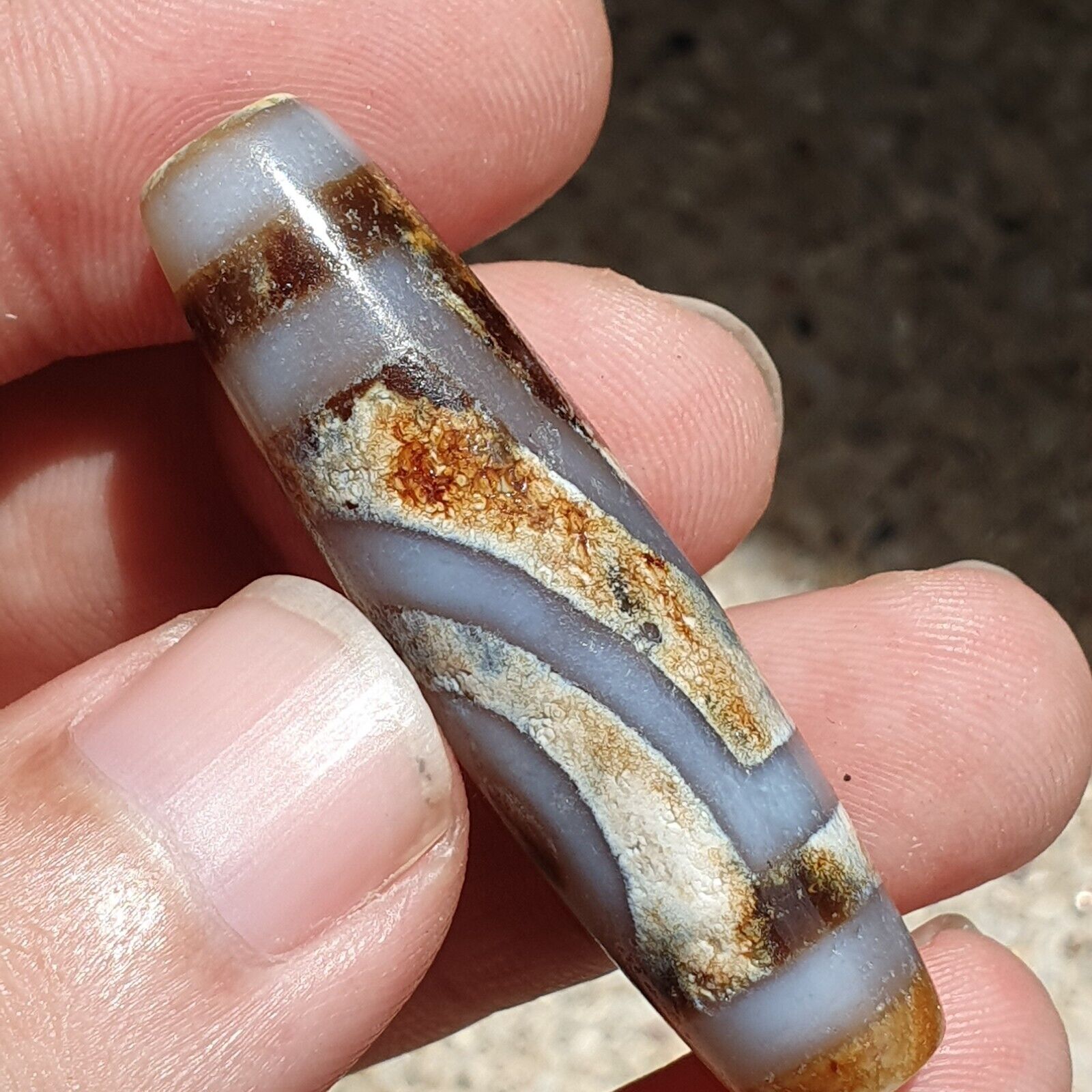 BD 29 HIMALAYAN Indo Tibetan Central Asian Rusted 2 eye Agate bead