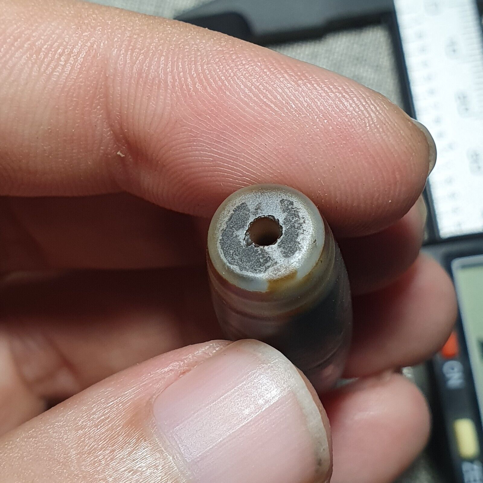 N#45 Himalayan Indo Tibetan Decorated Agate Eyes Patterns Dzi Amulet Bead