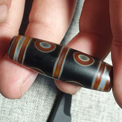 N#43 Himalayan Indo Tibetan Decorated Agate Eyes Patterns Dzi Amulet Bead