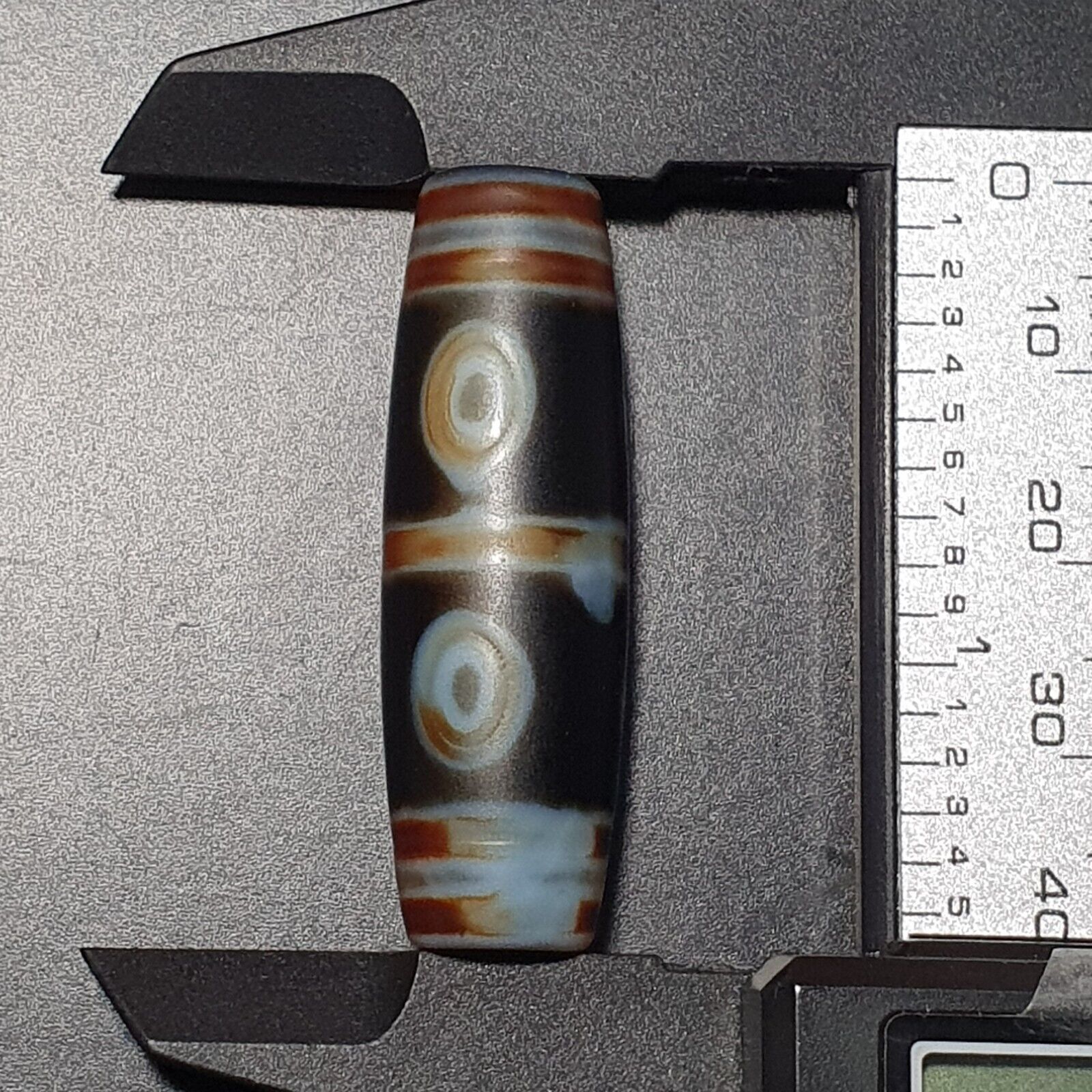 N#43 Himalayan Indo Tibetan Decorated Agate Eyes Patterns Dzi Amulet Bead
