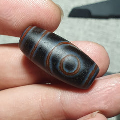 N#44 Himalayan Indo Tibetan Decorated Agate Eyes Patterns Dzi Amulet Bead