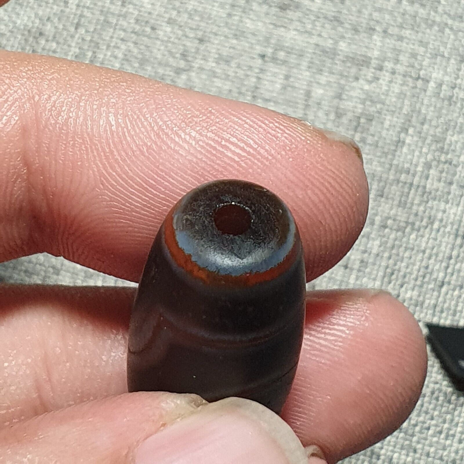 N#44 Himalayan Indo Tibetan Decorated Agate Eyes Patterns Dzi Amulet Bead