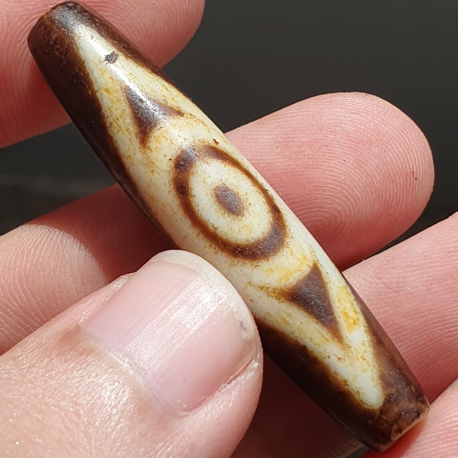 Very rare Nepalese Himalayan Tibetan Dzi Double Eyes Spiritual Amulet Mala Bead