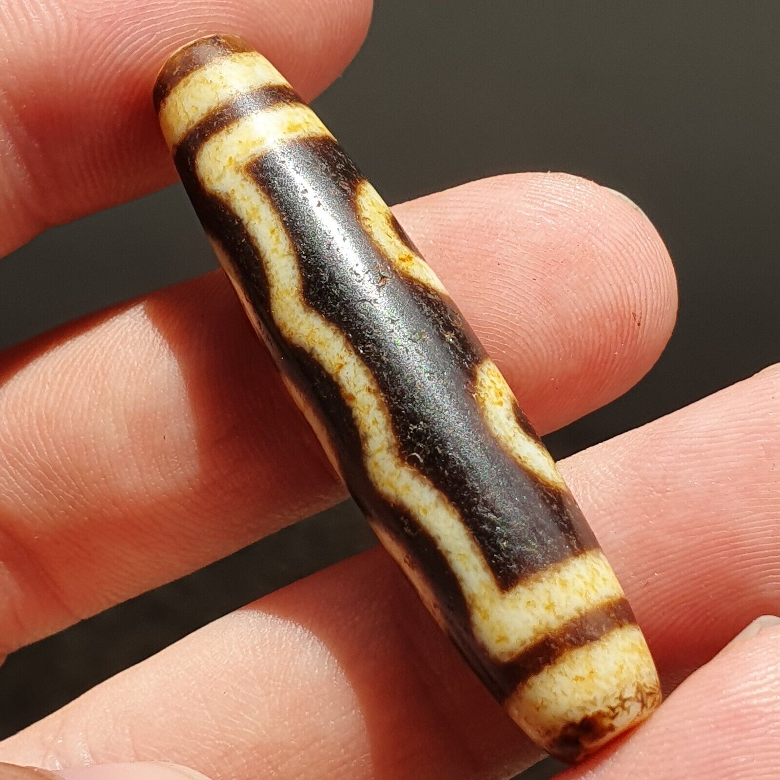 Nepalese Himalayan Tibetan Dzi Tripple Tasso 5 eyes Spiritual Amulet Mala Bead
