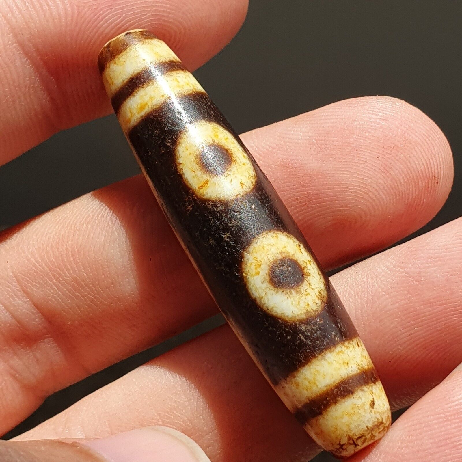 Nepalese Himalayan Tibetan Dzi Tripple Tasso 5 eyes Spiritual Amulet Mala Bead