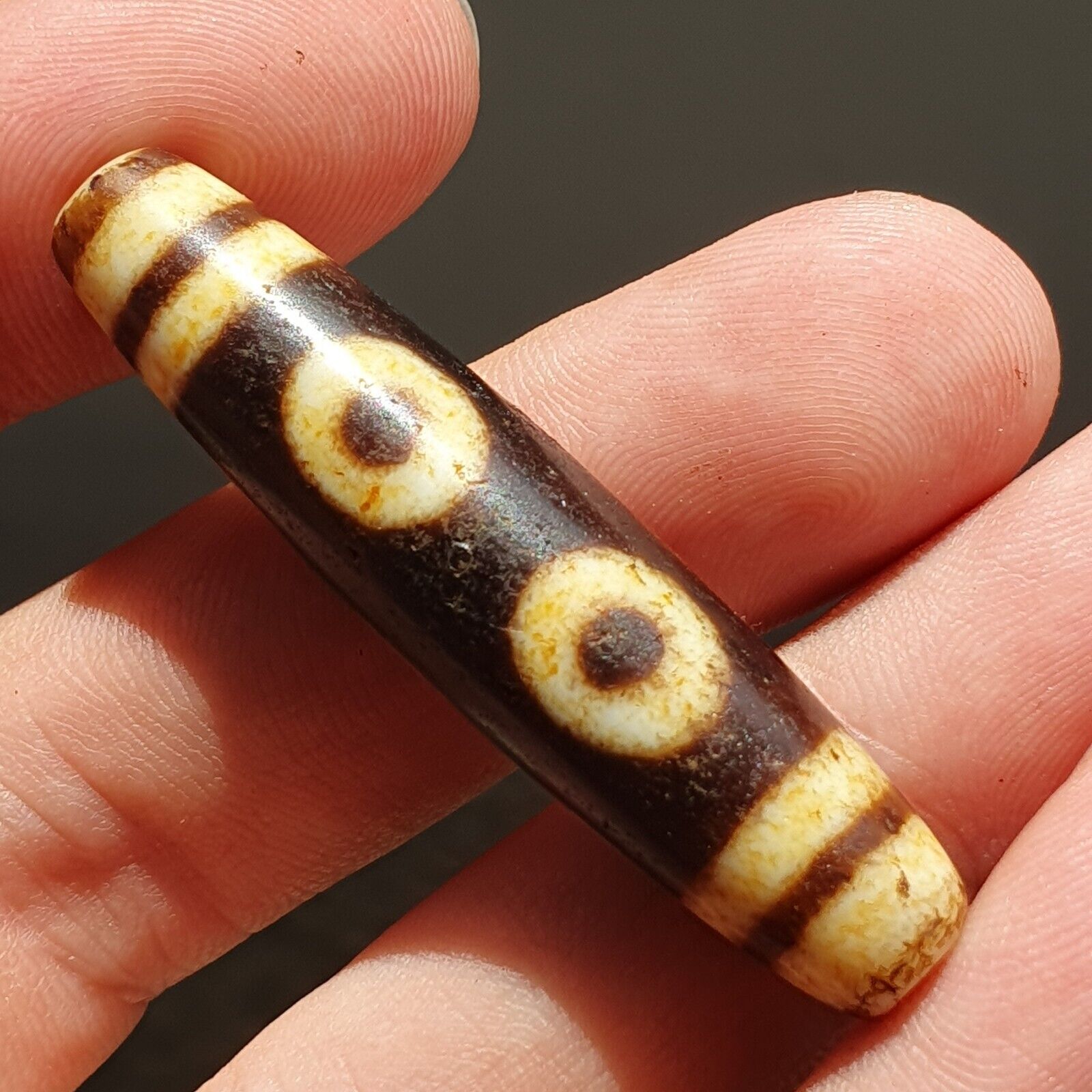 Nepalese Himalayan Tibetan Dzi Tripple Tasso 5 eyes Spiritual Amulet Mala Bead